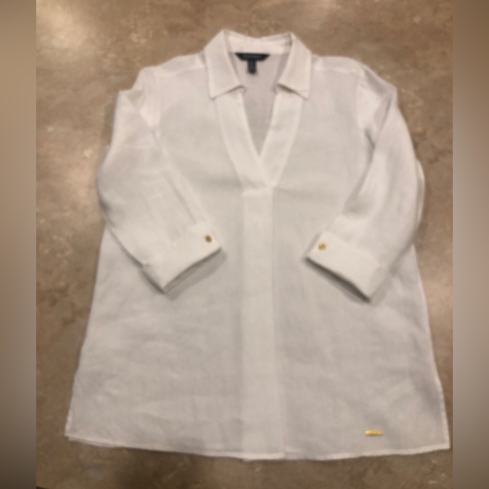 Ellen Tracy linen tunic with gold buttons/tag - Size M